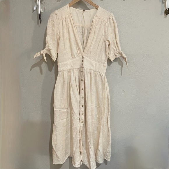 FREE PEOPLE Love Of My Life Cotton Gauze Midi Dress Ivory Large - Picture 4 of 10